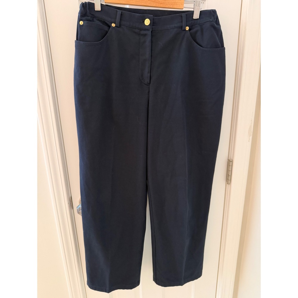 St. John Sport Navy Blue Straight Leg Pants Gold Hardware Size 16